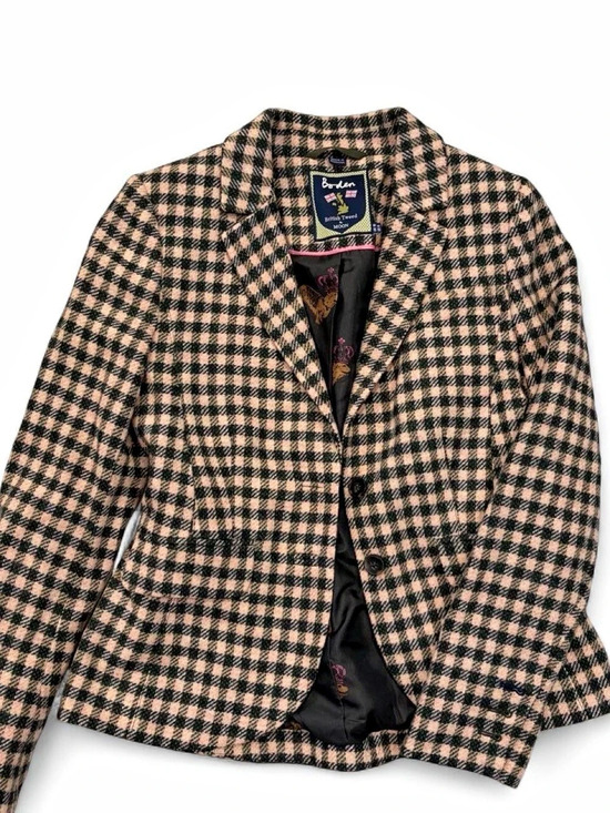 Boden Jackets & Blazers - Boden British Tweed by Moon blazer Houndstooth Wool Blazer in Pink & dark green